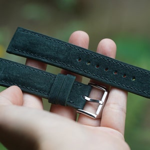 Nubuck Calfskin Padded Watch Strap, Dark Green Leather Strap 16mm 17mm 18mm 19mm 20mm 21mm 22mm 23mm 24mm 26mm