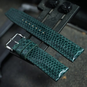 Dark Green Snake Leather Watch Strap. Custom Watch Strap 26mm 24mm 23mm 22mm 21mm 20mm 19mm 18mm 17mm 16mm 15mm