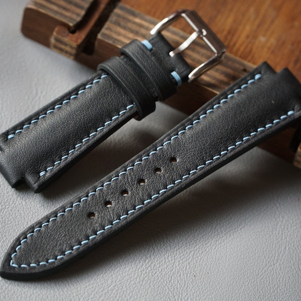 Custom Black Soft Leather Watch Strap For Citizen Tsuyosa, Tissot PRX, Oris Aquis