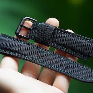 Black Sailcloth Watch Strap For Oris Aquis Watch TT1, Wiliams F1, Aquis 39.5mm 41.5mm 43.5mm 45.5mm 43mm 46mm/Tissot PRX Watch Strap
