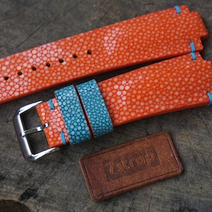 Orange Stingray Leather Watch Strap For Oris Aquis 39.5mm 41.5mm 43mm 43.5mm 45.5mm 46mm, Custom Notched Watch Strap