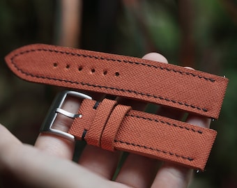Burnt Orange Sailcloth Watch Strap. Canvas Watch Strap 15mm 16mm 17mm 18mm 19mm 20mm 21mm 22mm 23mm 24mm 26mm