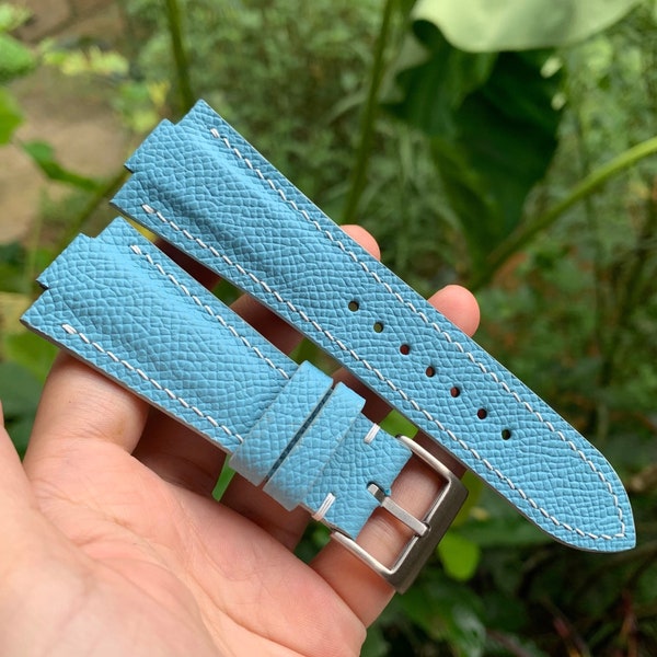 Ice Blue Epsom Leather Watch Strap For Tissot PRX Watch 35mm, 40mm, Chrongraph 42mm
