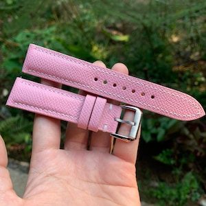 Custom Pink Textured Calf Leather Watch Strap. Pink Epsom Leather Watch Strap
