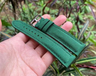Green Sailcloth Watch Strap. Canvas Watch Strap 15mm 16mm 17mm 18mm 19mm 20mm 21mm 22mm 23mm 24mm 26mm