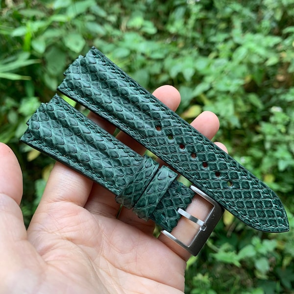 Dark Green Python Leather Double-Padded Watch Strap For Tissot PRX Watch 35mm, 40mm, Chrongraph 42mm And Oris Aquis Watch