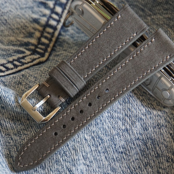 Gray Nubuck Leather Watch Strap. Soft Leather Watch Strap