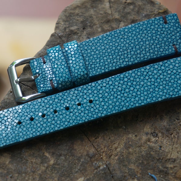 Turquoise stingray leather watch strap, blue stingray leather bracelet