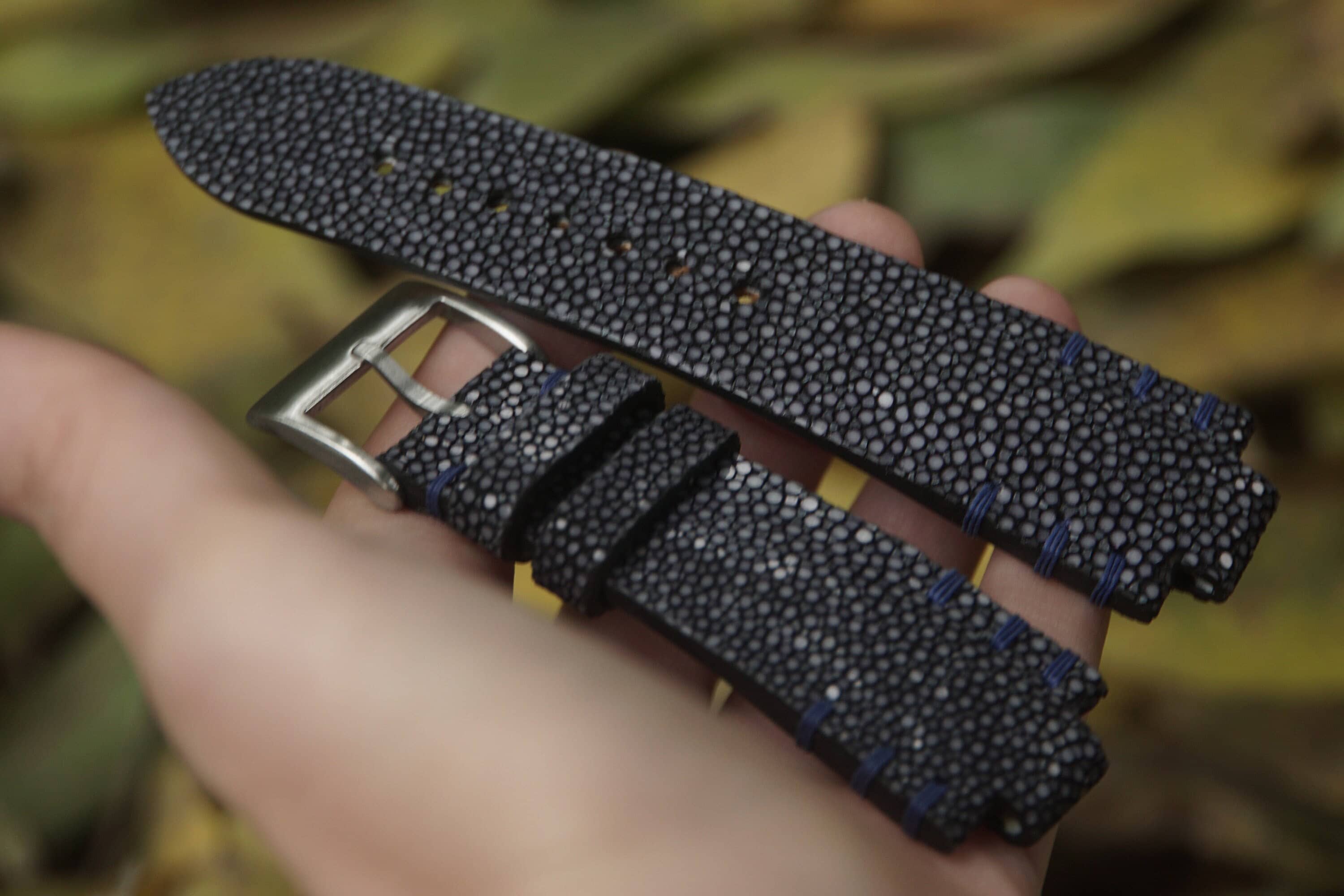 Black Stingray Leather Watch Strap For Oris Aquis TT1, Aquis Williams F1, Aquis 39.5mm 41.5mm 43.5mm 45.5mm 43mm 46mm