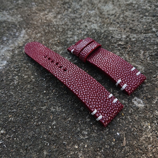 Bordeaux Stingray leather watch strap size 24 mm, size 22 mm, size 21 mm, size 20 mm, size 18 mm