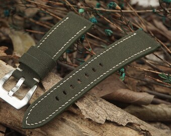 Olive Green Canvas Watch Band For Panerai Watch- Quick release Watch strap 26mm 24mm 23mm 22mm 21mm 20mm 19mm 20mm 19mm 18mm 17mm 15mm