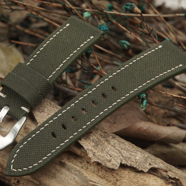 Olive Green Canvas Watch Band For Panerai Watch- Quick release Watch strap 26mm 24mm 23mm 22mm 21mm 20mm 19mm 20mm 19mm 18mm 17mm 15mm