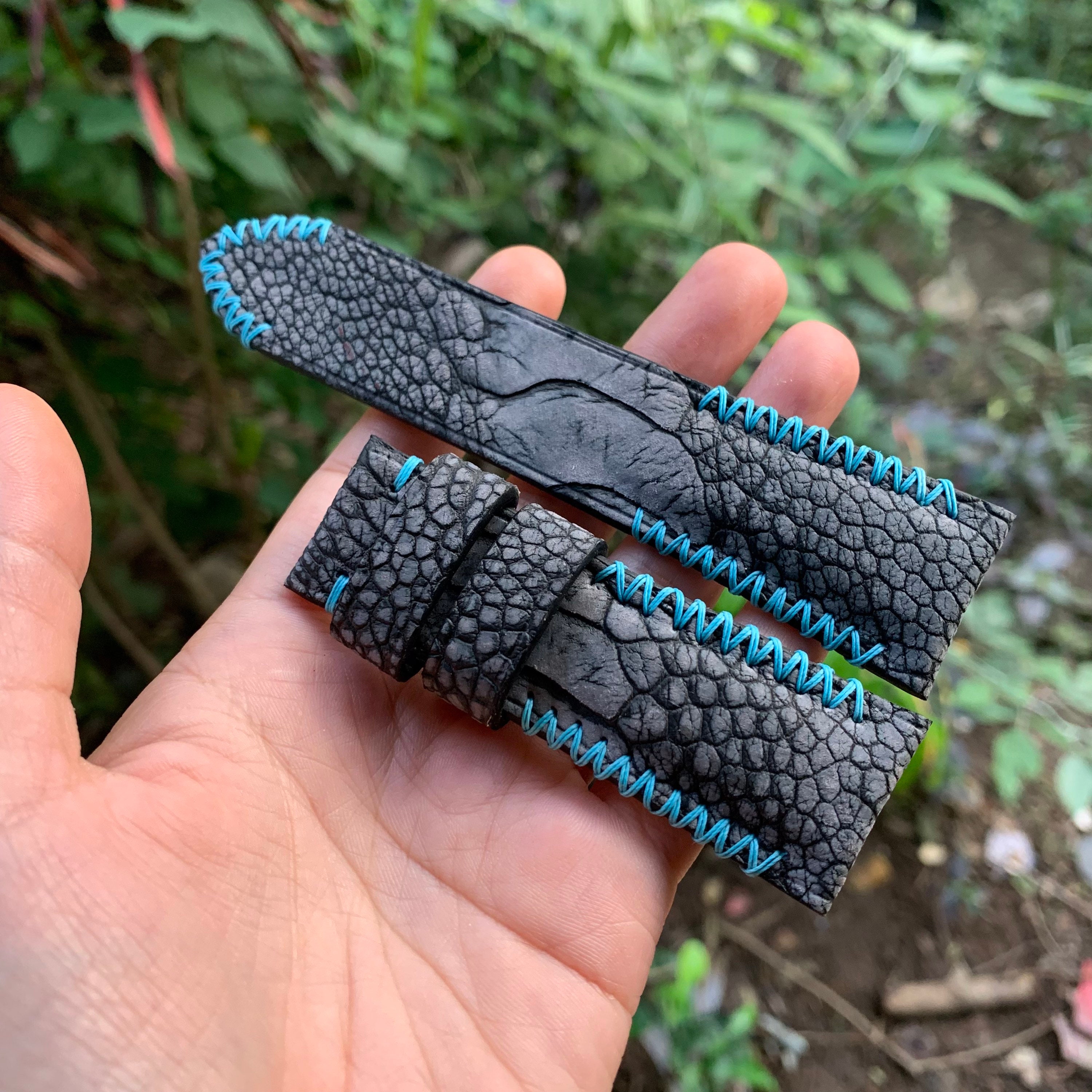 BESPOKE GENUINE BLACK OSTRICH LEG SKIN LEATHER STRAP HDOL26