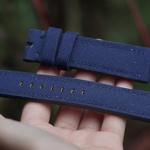 Dark Navy Sailcloth Watch Strap. Canvas Watch Strap Custom Size 15mm 16mm 17mm 18mm 19mm 20mm 21mm 22mm 23mm 24mm 26mm