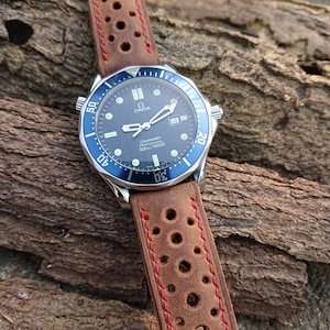 Rally Racing Vintage leather strap. Rustic leather watch strap 20mm 21mm 22mm 23mm 24mm 26mm