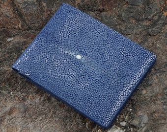 Bespoke Dark blue stingray leather wallet. Genuine stingray Men&#39;s wallet. Gift for him, gift for boyfriend.