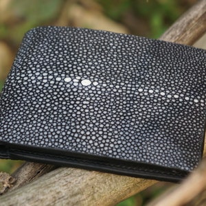 Cartera de piel auténtica de raya negra para hombre. Regalo para él, para hombre y para papá.