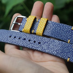 Blue Stingray Leather Watch Strap, Custom Watch Strap 15mm 16mm 17mm 18mm 19mm 20mm 21mm 22mm 23mm 24mm 26mm