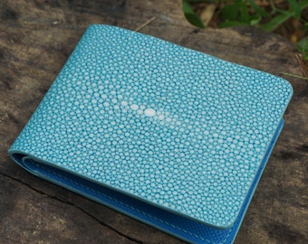 Turquoise Stingray Leather Wallet. Women Blue Leather Wallet/Stingray Wallet Blue