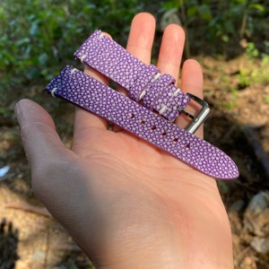 Purple stingray leather watch strap