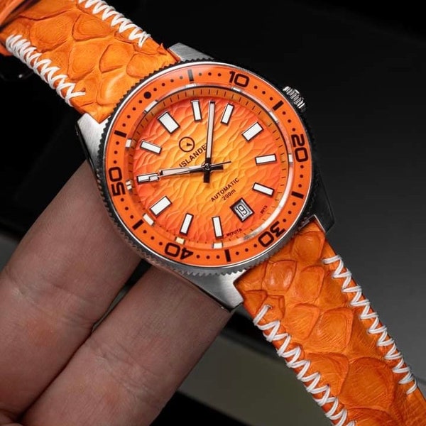 Bracelet de montre en cuir de python orange 15 mm 16 mm 17 mm 18 mm 19 mm 20 mm 21 mm 22 mm 23 mm 24 mm 26 mm