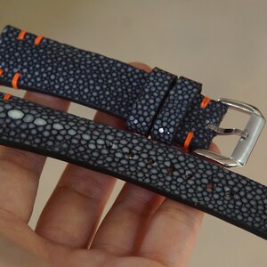 Cinturino per orologio in pelle Stingray blu, misura 18 mm 19 mm