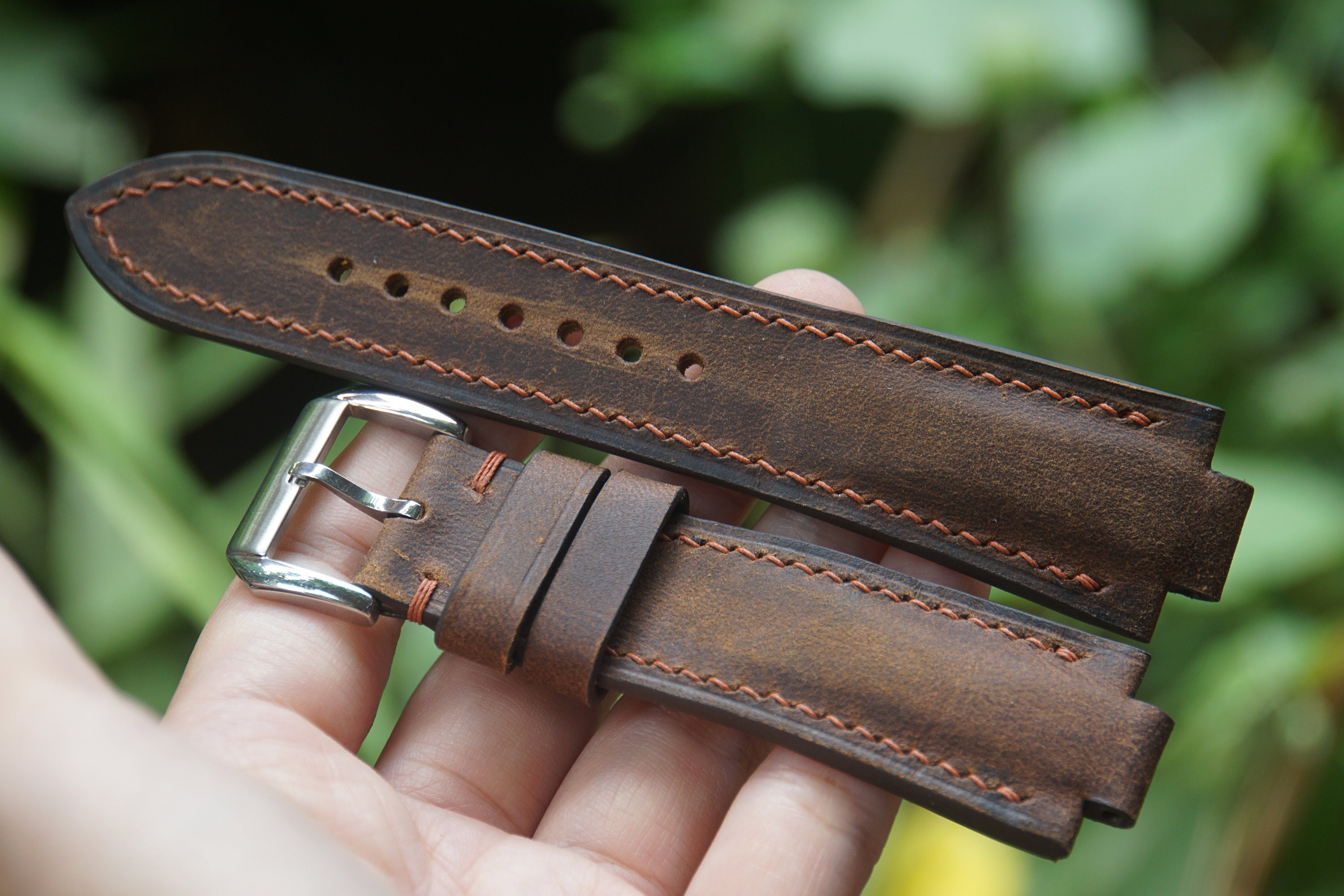 Custom Vintage Brown Leather Watch Strap for Oris Aquis. Etsy