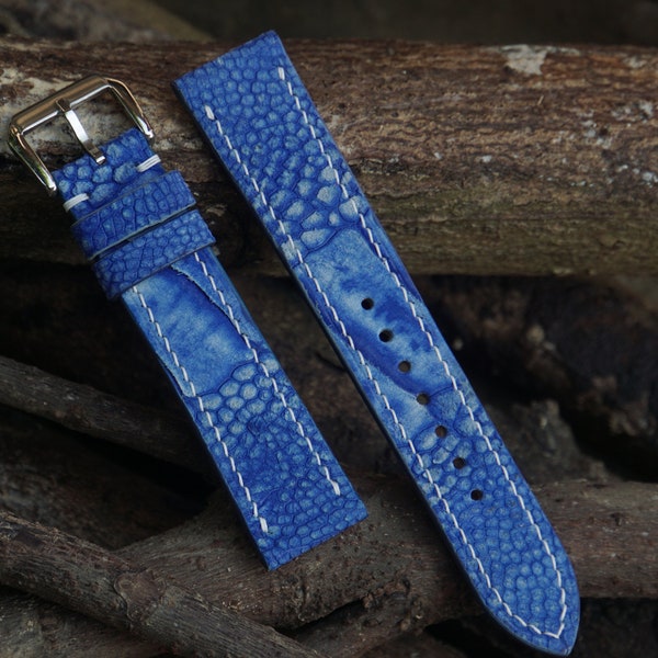 Blue Nubuck Ostrich Foot Leather Watch Strap 15mm 16mm 17mm 18mm 19mm 20mm 21mm 22mm 23mm 24mm