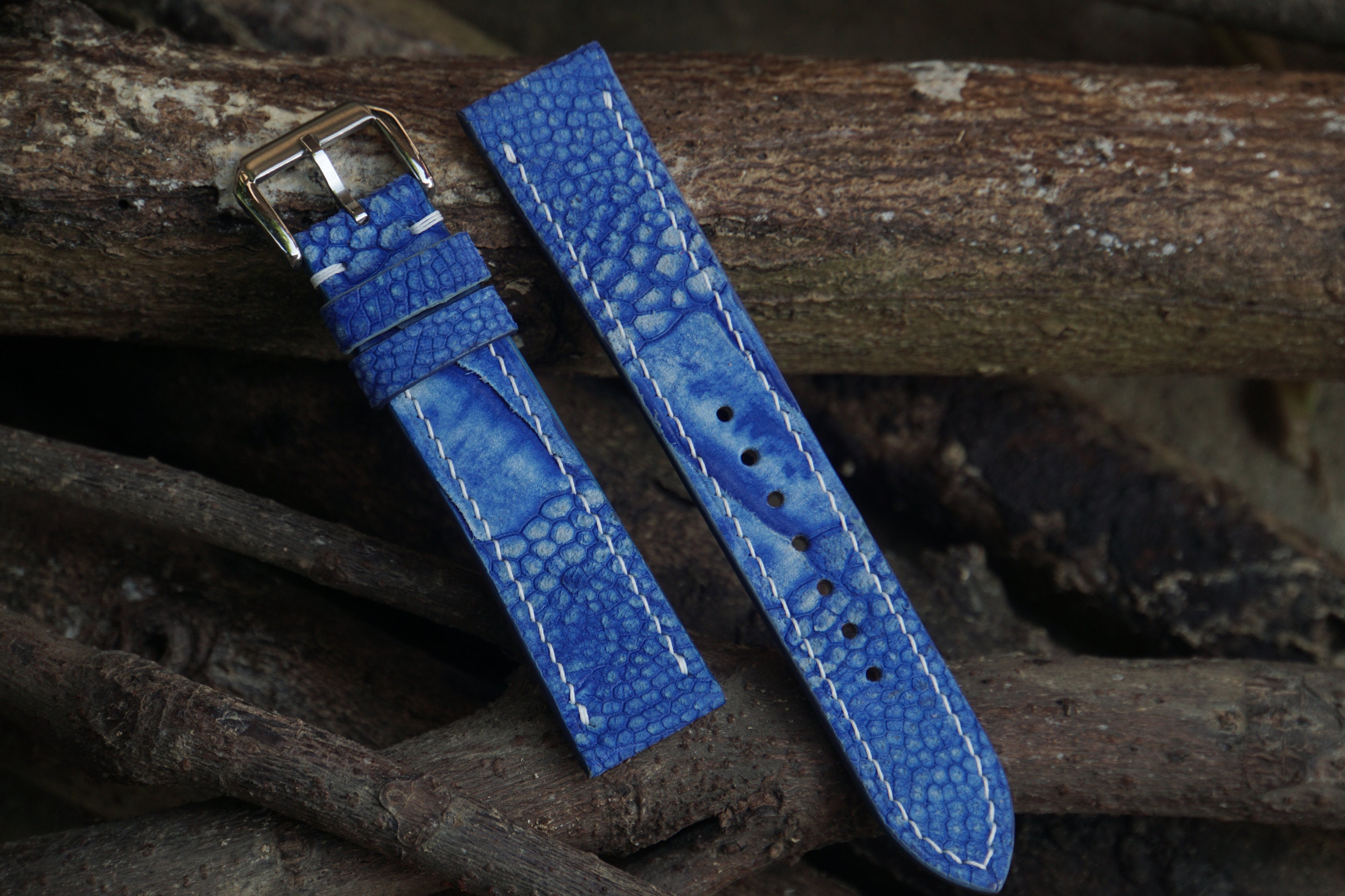 Langford Blue Handcrafted Ostrich Leather Watch Strap - Bas and Lokes