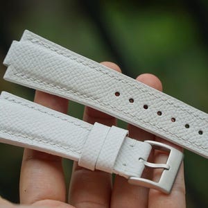 White Epsom France-Calf Leather Notched Watch Strap For Citizen, Oris Aquis, Tissot PRX, Tudor Watch