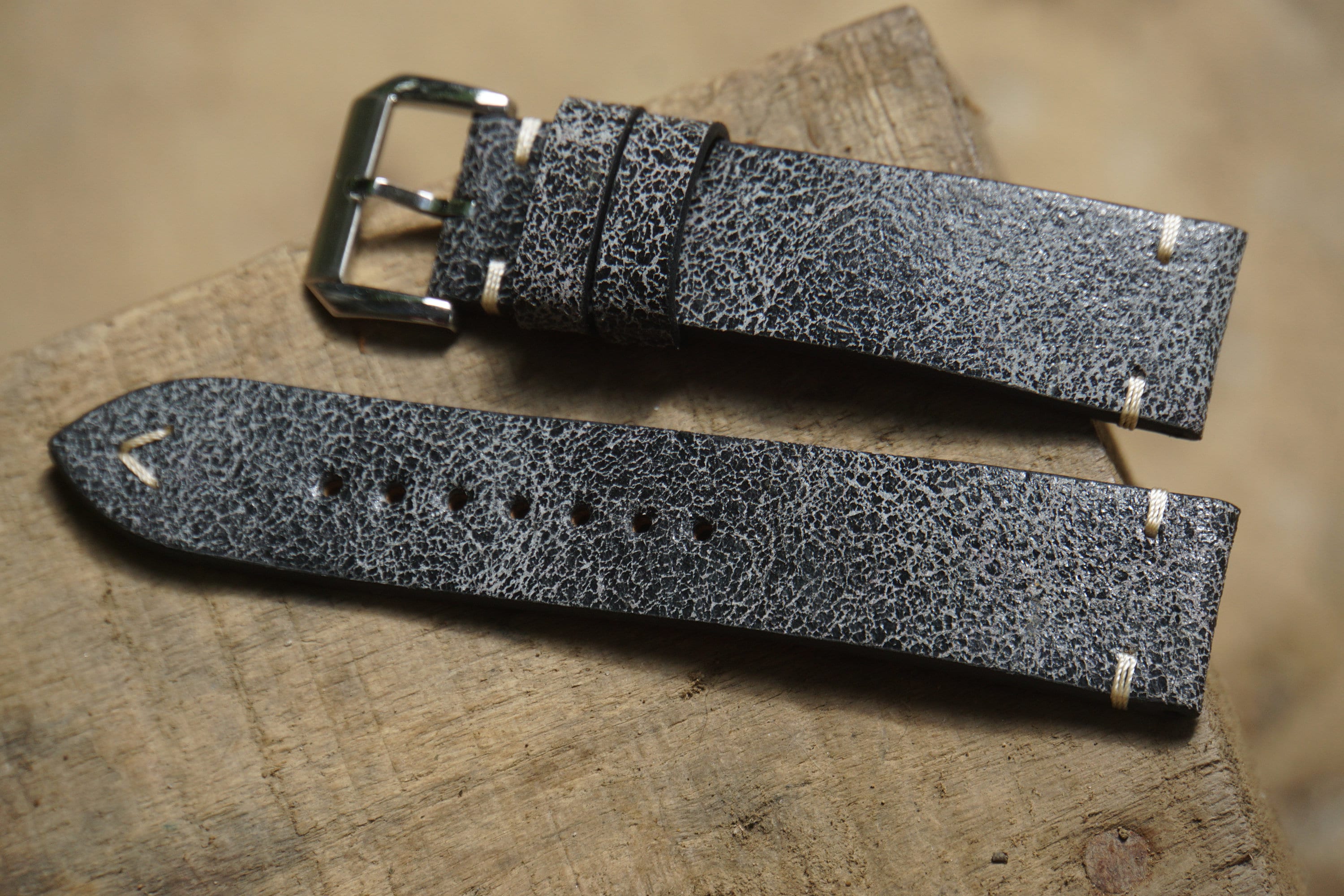 Black Cracked Leather Watch Strap. Distressed Leather Watch Etsy