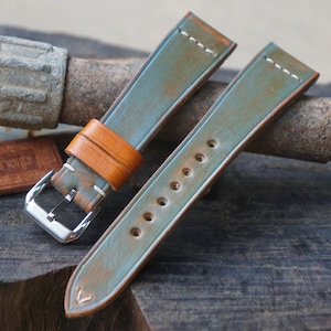 Patina Bronze Leather Watch Strap/Bronze Leather Watch Band 24mm 23mm 22mm 21mm 19mm