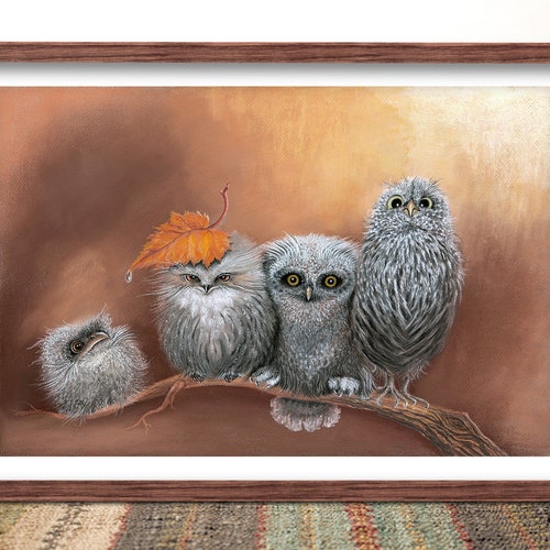 Funny Owl Family Wall Art Cute Woodland Owls Print Gift - Etsy