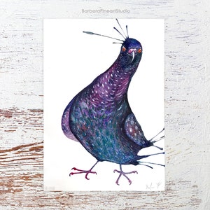 Taube Original Aquarell Kunst, Taube Kunst, Vogel Malerei, Geschenk Geburtstag Grußkarte, lustiges Tier kleine Wanddeko