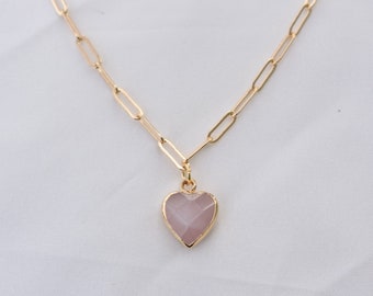 Pink Heart Necklace, Gold Heart Necklace, Heart Charm, Valentine’s Necklace, Heart Necklace, Gold Chain