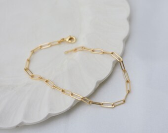 Gold Chain Link Bracelet, Dainty Chain Bracelet, Gold Link Bracelet, Gold Paperclip Bracelet, Adjustable Bracelet