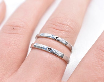 Sun and Moon Rings, Silver Rings, Stackable Rings, Adjustable Rings, Sun Ring, Moon Ring