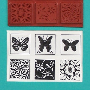 RED RUBBER Schmetterlinge & Blumen 1" X 1" für Clay, Stamping, PMM, Schmuck * designed by Sandi Obertin Set 19