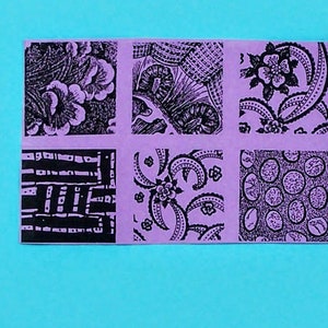Six (6) Sale priced RUBBER STAMP IMAGES deep etched,  journals, clay, stamping, pmc, fabric, jewelry, collage Sandi Obertin   2&quot; sq #F1