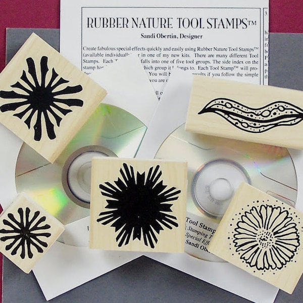 CREATE aWESOME SPECIAL EFFECTS! Rubber Nature Tool Stamps, e-z to use instructions/dvd,  please see photo with samples  Sandi Obertin kit#5