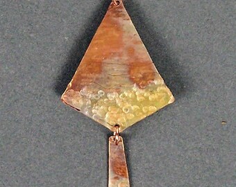 PENDANT TEXTURED COPPER  one-of-a-kind, hammered geometric design, copper & gold color by Sandi Obertin #9