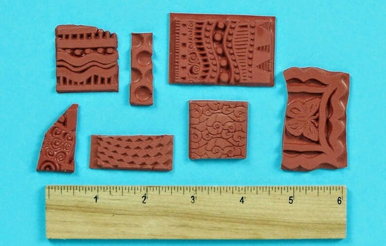 GRAB BAG of rubber stamp TEXTURE designs clay collage pmc 6 pcs Set 43 by Sandi Obertin jewelry stamping