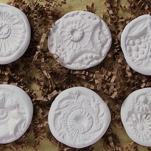 SPRIG CLAY MOLDS Handmade, kiln fired, stoneware clay press molds, set of 6,  #cmft Floral Textures, designed and crafted by Sandi Obertin