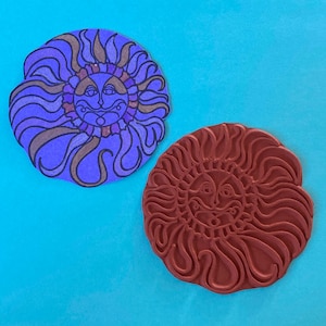 SUNFACE UNMOUNTED STAMP red rubber, deep etched, unique detail, clay, jewelry, collage, journals, gel plates, fabric * Sandi Obertin SF1
