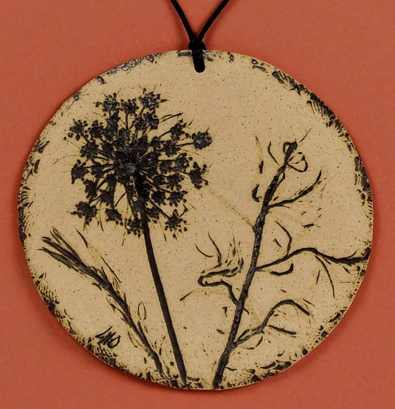 Unique Gift * STONEWARE CLAY PLAQUE nature theme, kiln fired, cream & black color, hand built texture, wall art by Lynn Obertin (Mr. O) #3 image 3