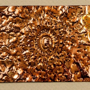 METALWORK ACEO COLLECTIBLE - glowing hand-tooled copper textures * ooak 1/1 affordable pocket art by Sandi Obertin #A20