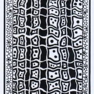 May include: Black and white abstract art print with a grid-like pattern of wavy lines and shapes. The artwork features a border of small circles and the text "AW10-2-I" at the bottom.