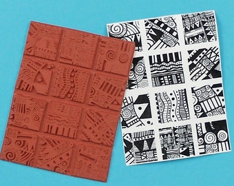 VULCANIZED TEXTURE STAMPS * 12 red rubber deep etched designs *jewelry making, clay, paper arts, fabric, journals * Sandi Obertin  AT2