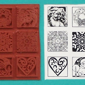 SANTA, CHRISTMAS, goma roja STAMPS, "inchies", 1" X 1", joyería, arcilla, estampado, pmc, tela... Diseños de Sandi Obertin Set n.o 15
