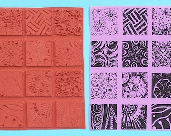 RUBBER TEXTURE IMAGES  12 cool designs, 1.5" sq, deep etched, for clay, stamping, pmc, collage, mosaics by Sandi Obertin    #bamboo lg